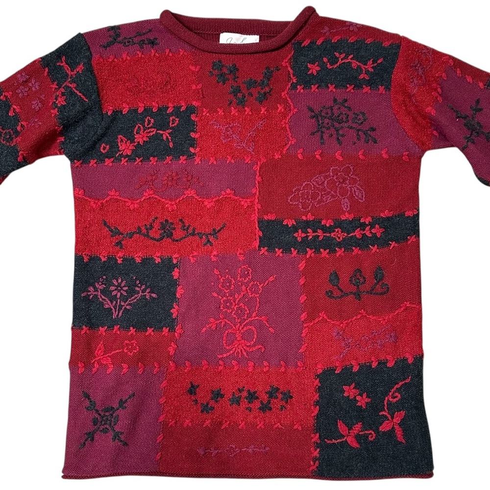 Jaclyn Smith L Red Embroidered Patchwork Floral D… - image 5